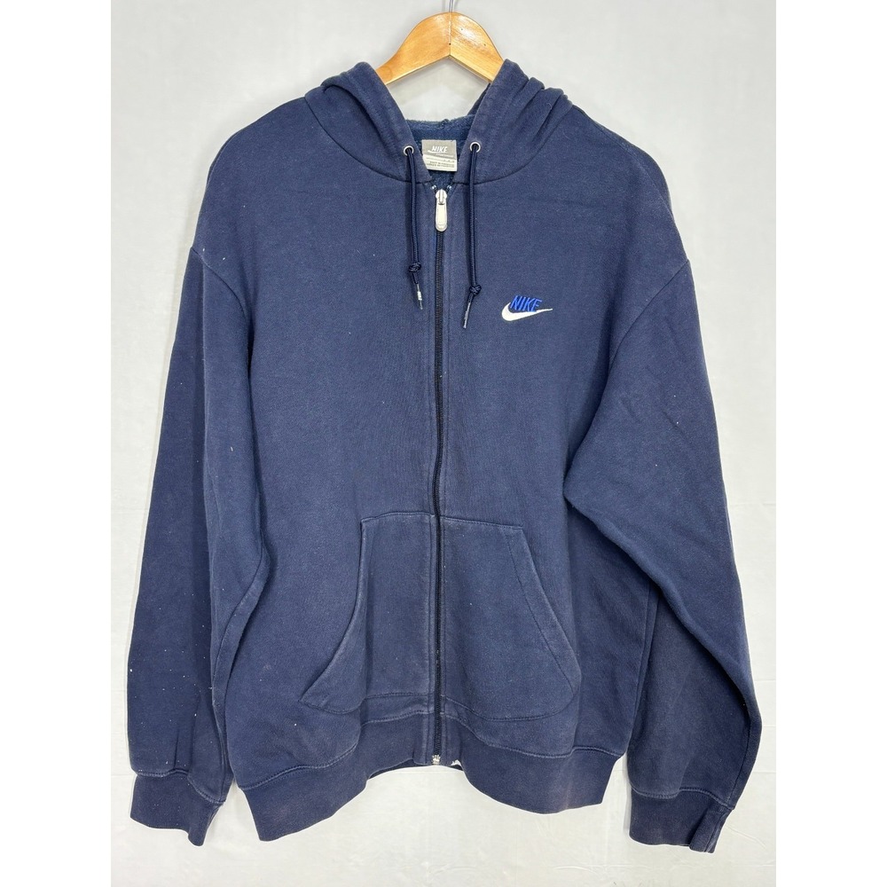 Nike Sportswear Club Fleece Full-Zip Hoodie Mens Blue‎ Swoosh Large Vintage 90's
